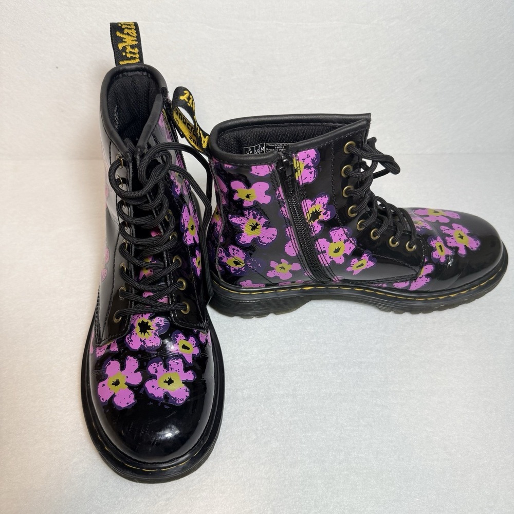 Dr. Martens 1460 J 8-Eye Patent Black Floral High Top Boot Youth Size US 4 - Picture 8 of 16